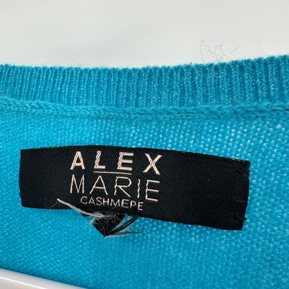 Alex Marie Womens Preppy Quiet Luxury Cashmere Sweater Sz L Turquoise Minimalist - Picture 3 of 7